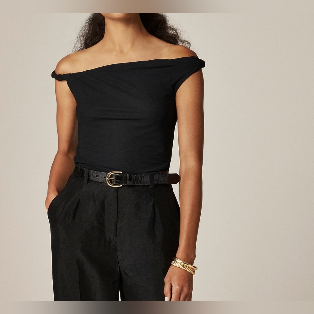 J. Crew Women's Off-The-Shoulder Twist Tank Top in Black Matte Jersey Sz M $89